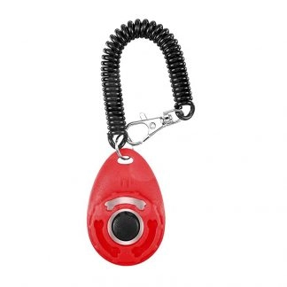 Pet Clicker s karabínou a naťahovacou pružinou – 6 × 4 cm – červená
