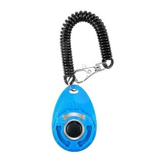 Pet Clicker s karabínou a naťahovacou pružinou – 6 × 4 cm – modrá